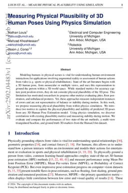Measuring Physical Plausibility of 3D Human Poses Using Physics Simulation