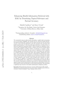 Enhancing Health Information Retrieval with RAG by Prioritizing Topical Relevance and Factual Accuracy