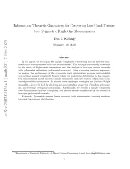 Information-Theoretic Guarantees for Recovering Low-Rank Tensors from Symmetric Rank-One Measurements