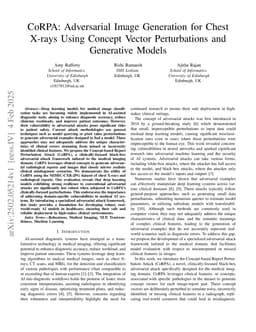 CoRPA: Adversarial Image Generation for Chest X-rays Using Concept Vector Perturbations and Generative Models