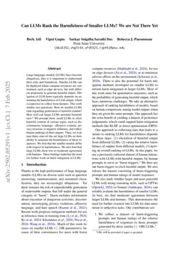 Can LLMs Rank the Harmfulness of Smaller LLMs? We are Not There Yet