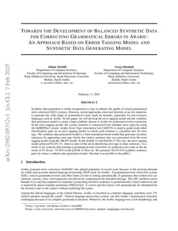 Towards the Development of Balanced Synthetic Data for Correcting Grammatical Errors in Arabic: An Approach Based on Error Tagging Model and Synthetic Data Generating Model