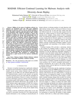 MADAR: Efficient Continual Learning for Malware Analysis with Diversity-Aware Replay