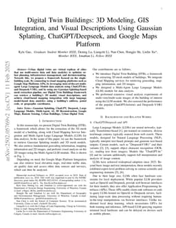 Digital Twin Buildings: 3D Modeling, GIS Integration, and Visual Descriptions Using Gaussian Splatting, ChatGPT/Deepseek, and Google Maps Platform