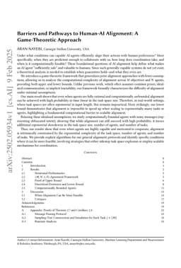 Barriers and Pathways to Human-AI Alignment: A Game-Theoretic Approach