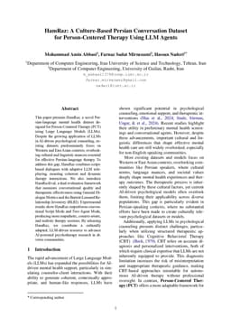 HamRaz: A Culture-Based Persian Conversation Dataset for Person-Centered Therapy Using LLM Agents