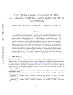 Nearly Optimal Sample Complexity of Offline KL-Regularized Contextual Bandits under Single-Policy Concentrability