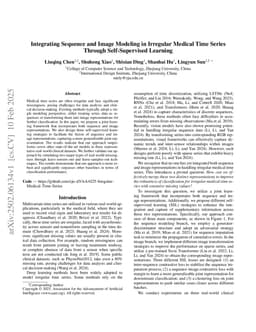 Integrating Sequence and Image Modeling in Irregular Medical Time Series Through Self-Supervised Learning