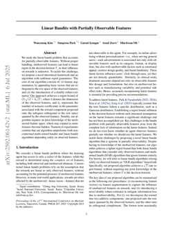 Linear Bandits with Partially Observable Features