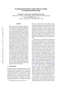 Examining False Positives under Inference Scaling for Mathematical Reasoning