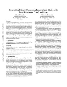 Generating Privacy-Preserving Personalized Advice with Zero-Knowledge Proofs and LLMs