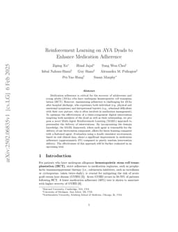 Reinforcement Learning on AYA Dyads to Enhance Medication Adherence
