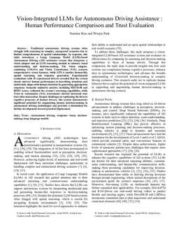 Vision-Integrated LLMs for Autonomous Driving Assistance : Human Performance Comparison and Trust Evaluation