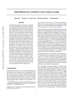 Model Diffusion for Certifiable Few-shot Transfer Learning