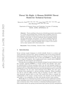 Threat Me Right: A Human HARMS Threat Model for Technical Systems