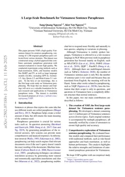 A Large-Scale Benchmark for Vietnamese Sentence Paraphrases