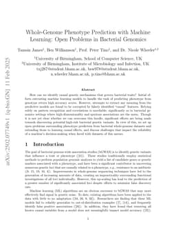 Whole-Genome Phenotype Prediction with Machine Learning: Open Problems in Bacterial Genomics