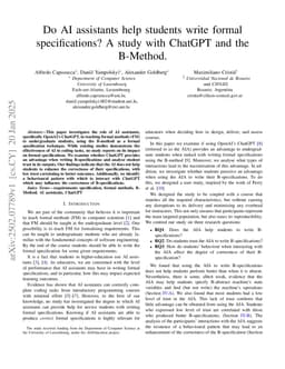 Do AI assistants help students write formal specifications? A study with ChatGPT and the B-Method