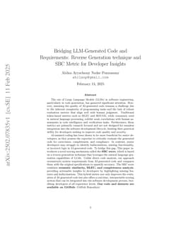 Bridging LLM-Generated Code and Requirements: Reverse Generation technique and SBC Metric for Developer Insights