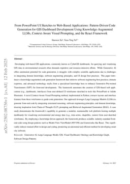 From PowerPoint UI Sketches to Web-Based Applications: Pattern-Driven Code Generation for GIS Dashboard Development Using Knowledge-Augmented LLMs, Context-Aware Visual Prompting, and the React Framework