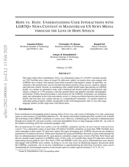Hope vs. Hate: Understanding User Interactions with LGBTQ+ News Content in Mainstream US News Media through the Lens of Hope Speech