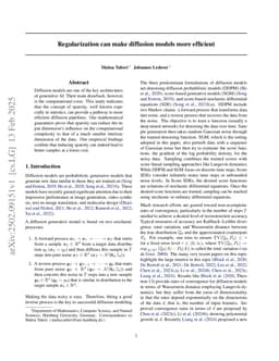 Regularization can make diffusion models more efficient