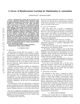 A Survey of Reinforcement Learning for Optimization in Automation