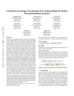 A Hybrid Cross-Stage Coordination Pre-ranking Model for Online Recommendation Systems