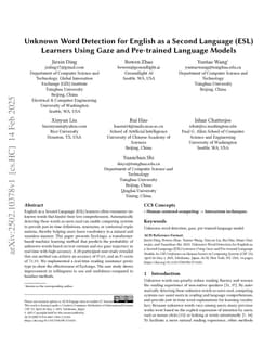 Unknown Word Detection for English as a Second Language (ESL) Learners Using Gaze and Pre-trained Language Models