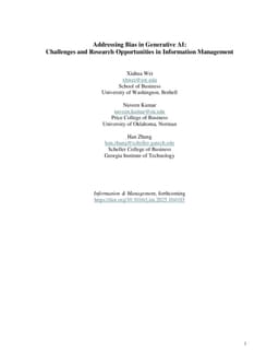 Addressing Bias in Generative AI: Challenges and Research Opportunities in Information Management