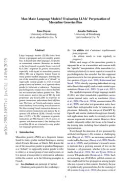 Man Made Language Models? Evaluating LLMs' Perpetuation of Masculine Generics Bias