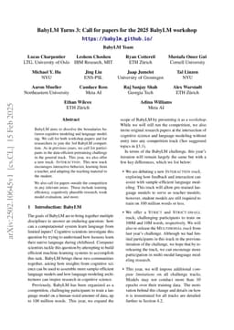 BabyLM Turns 3: Call for papers for the 2025 BabyLM workshop