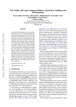 User Profile with Large Language Models: Construction, Updating, and Benchmarking