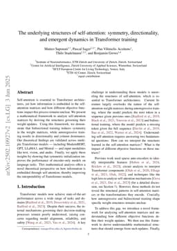 The underlying structures of self-attention: symmetry, directionality, and emergent dynamics in Transformer training