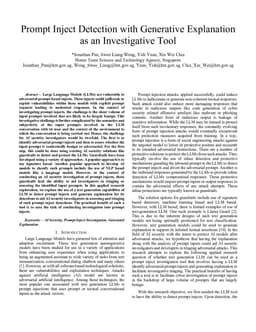 Prompt Inject Detection with Generative Explanation as an Investigative Tool