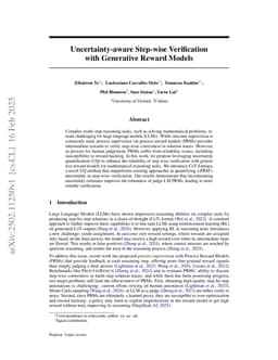 Uncertainty-Aware Step-wise Verification with Generative Reward Models