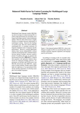 Balanced Multi-Factor In-Context Learning for Multilingual Large Language Models