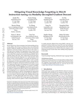 Mitigating Visual Knowledge Forgetting in MLLM Instruction-tuning via Modality-decoupled Gradient Descent