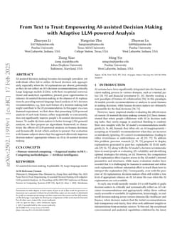 From Text to Trust: Empowering AI-assisted Decision Making with Adaptive LLM-powered Analysis
