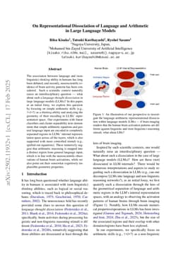 On Representational Dissociation of Language and Arithmetic in Large Language Models