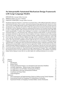 An Interpretable Automated Mechanism Design Framework with Large Language Models