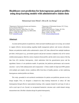 Healthcare cost prediction for heterogeneous patient profiles using deep learning models with administrative claims data