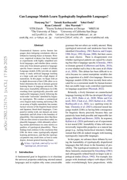 Can Language Models Learn Typologically Implausible Languages?