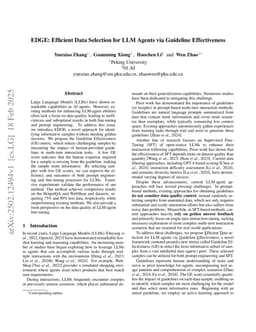 EDGE: Efficient Data Selection for LLM Agents via Guideline Effectiveness