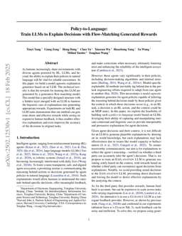Policy-to-Language: Train LLMs to Explain Decisions with Flow-Matching Generated Rewards