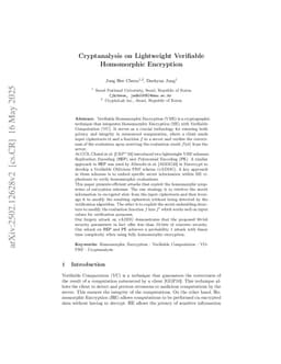 Cryptanalysis on Lightweight Verifiable Homomorphic Encryption