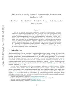 Efficient Individually Rational Recommender System under Stochastic Order