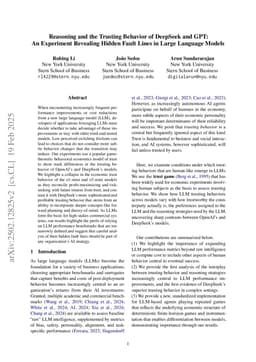 Reasoning and the Trusting Behavior of DeepSeek and GPT: An Experiment Revealing Hidden Fault Lines in Large Language Models
