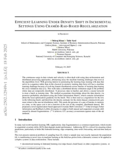 Efficient Learning Under Density Shift in Incremental Settings Using Cramér-Rao-Based Regularization