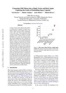 Cramming 1568 Tokens into a Single Vector and Back Again: Exploring the Limits of Embedding Space Capacity